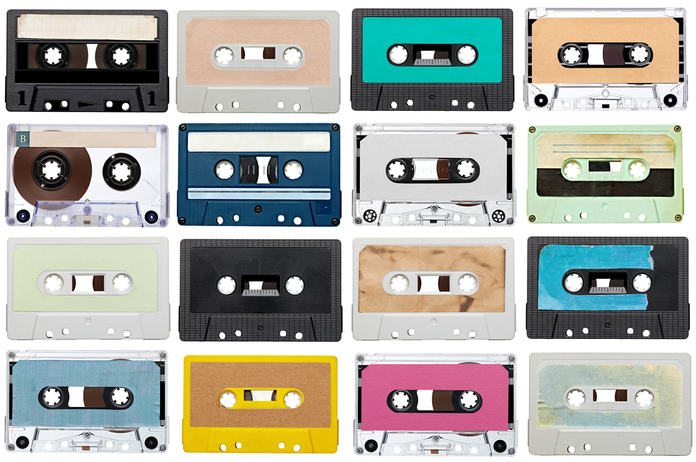 collection of various vintage audio tapes on white background. each one is shot separately